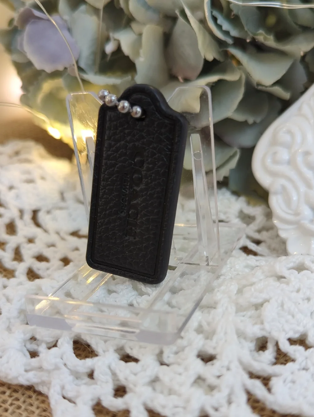 Coach Pebbled Leather Hang Tag with Ball Chain